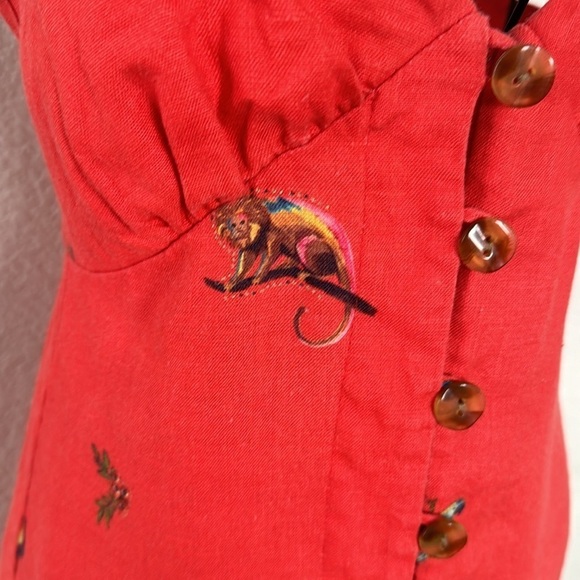Farm Rio Red Linen Mini Dress Size S - Picture 3 of 7